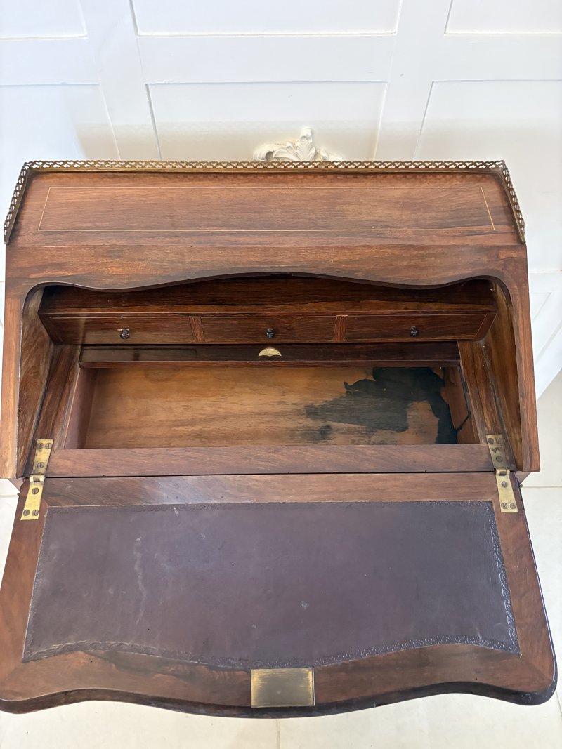 Antique Victorian French Quality Rosewood Marquetry Inlaid Bureau - Image 14